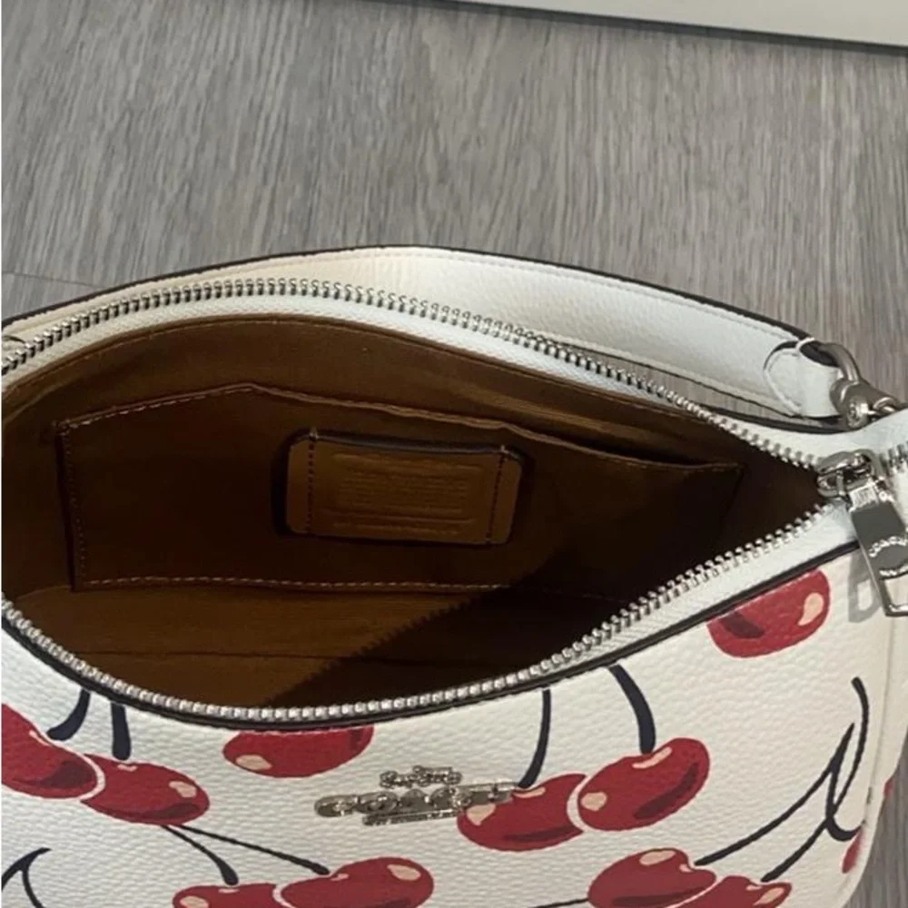 Coach White Leather Shoulder Bag with Red Cherry Print